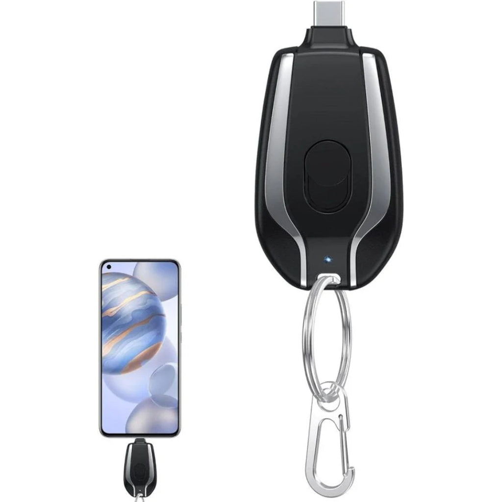 Keychain Power Bank, Portable Charger, 1500mAh, Ultra-Compact, Black