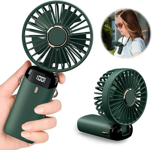 Digital Display Portable Mini Fan – 5-in-1 Multipurpose USB-C Rechargeable Handheld Fan - With Cable (Random Color)