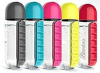 2-in-1 Medicine Organizer with Water Bottle – 7 Days Pill Box, 600ml BPA-Free Drinking Bottle, Removable Cup, Compact Travel Pill Planner for Kids, Adults & Elderly