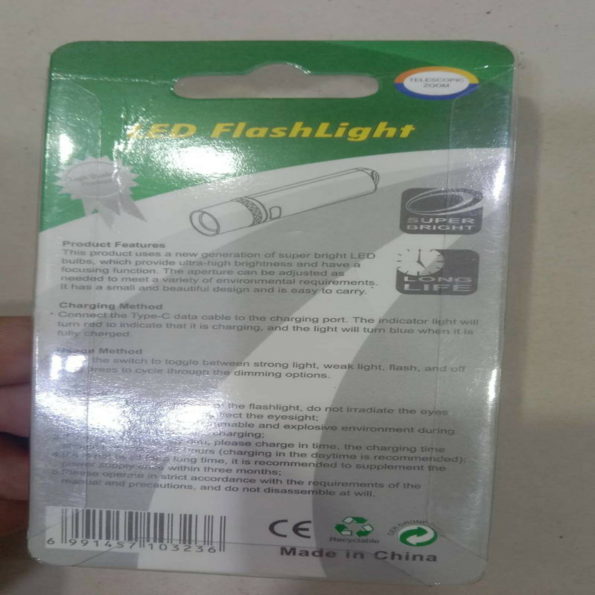 Mini USB-C Rechargeable LED Flashlight – Super Bright Pocket Torch with Telescopic Zoom