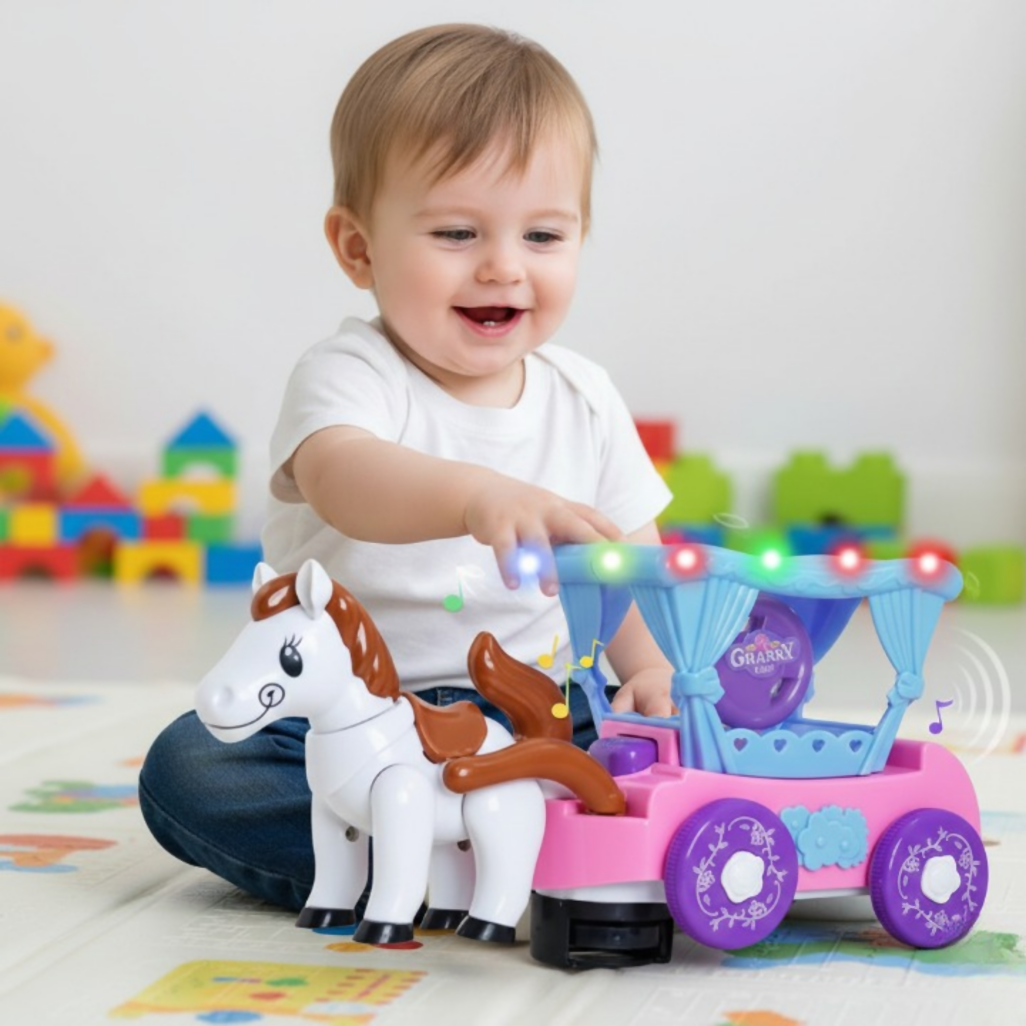 Cartoon Flash Carriage Musical Toy – Light & Sound Fun for Kids