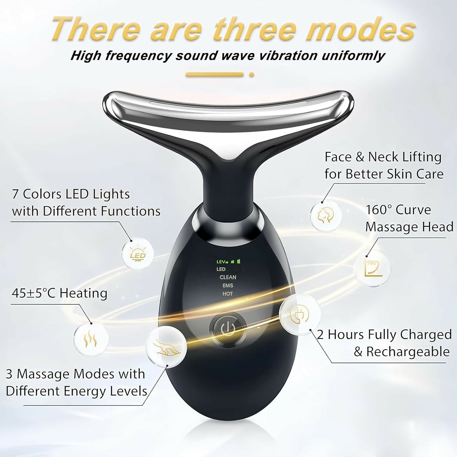 Vegena Face Massager Against Wrinkles, Face Beauty Device, Electric Face Massager Anti-Wrinkle with 3 Modes 45°C Anti-Wrinkle Face Device Skin Tightening Ems Face Care Device Anti-Wrinkle