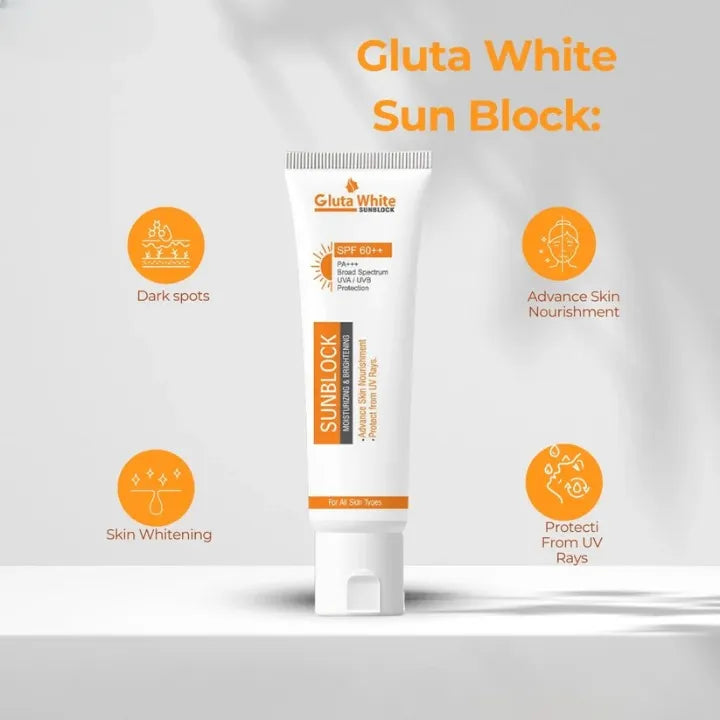 Gluta White Sunblock – Whitening & UV Protection Sunscreen (All Skin Types)
