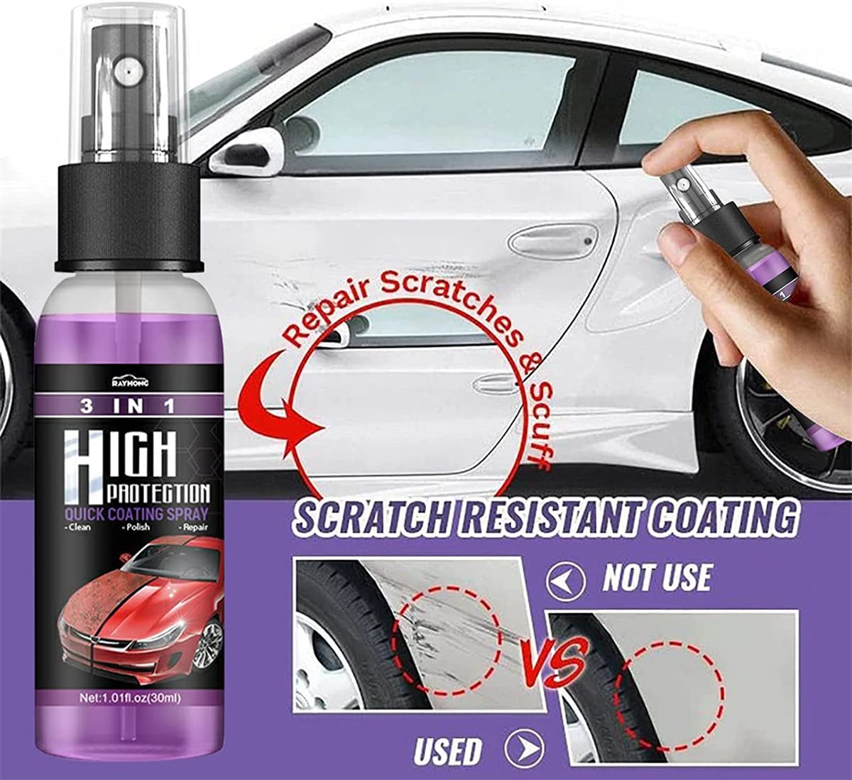 Rayhong 3-in-1 High Protection Quick Coating Spray, Nano Ceramic Car Polish