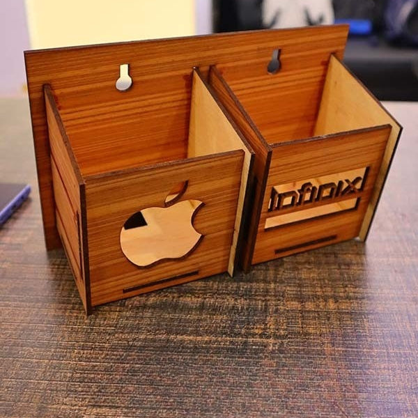 Wall Mounted Wooden Mobile Charging Holder for Home & Office