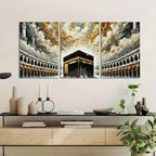 Khana Kaba Wooden Wall Art, 3 Piece Islamic Frame Set