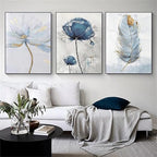 Set of 3 Fresh Posters, Flowers & Feather Wall Art Prints
