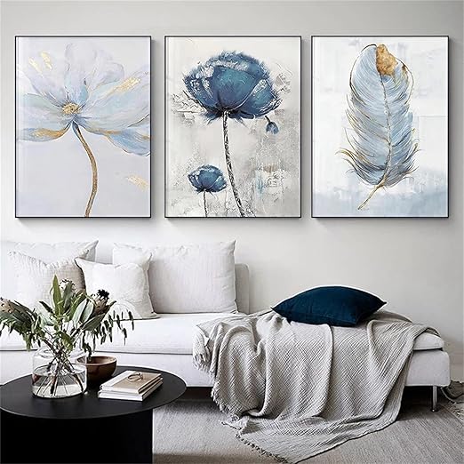 Set of 3 Fresh Posters, Flowers & Feather Wall Art Prints