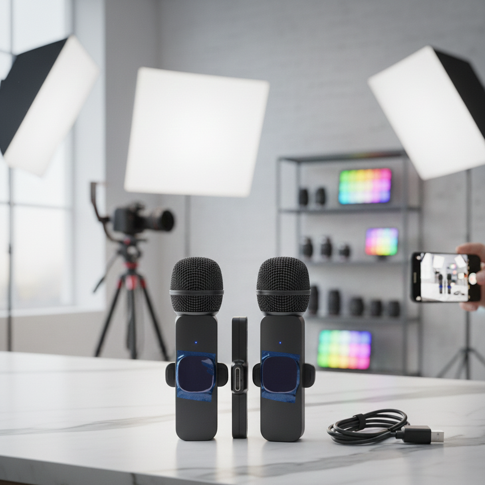 K8 Dual Wireless Microphone, 360° Noise Cancelling Lavalier Mic System