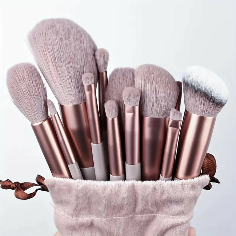 13 Piece Makeup Brush Set With Matching Storage Pouch Professional Soft Bristles For Blending Contouring And Daily Use | Random Color