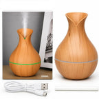 Vase-Shaped LED Humidifier | Model JSQ07 | USB Wood Grain Ultrasonic Cold Mist Humidifier | Aromatherapy Air Freshener | 200 ml
