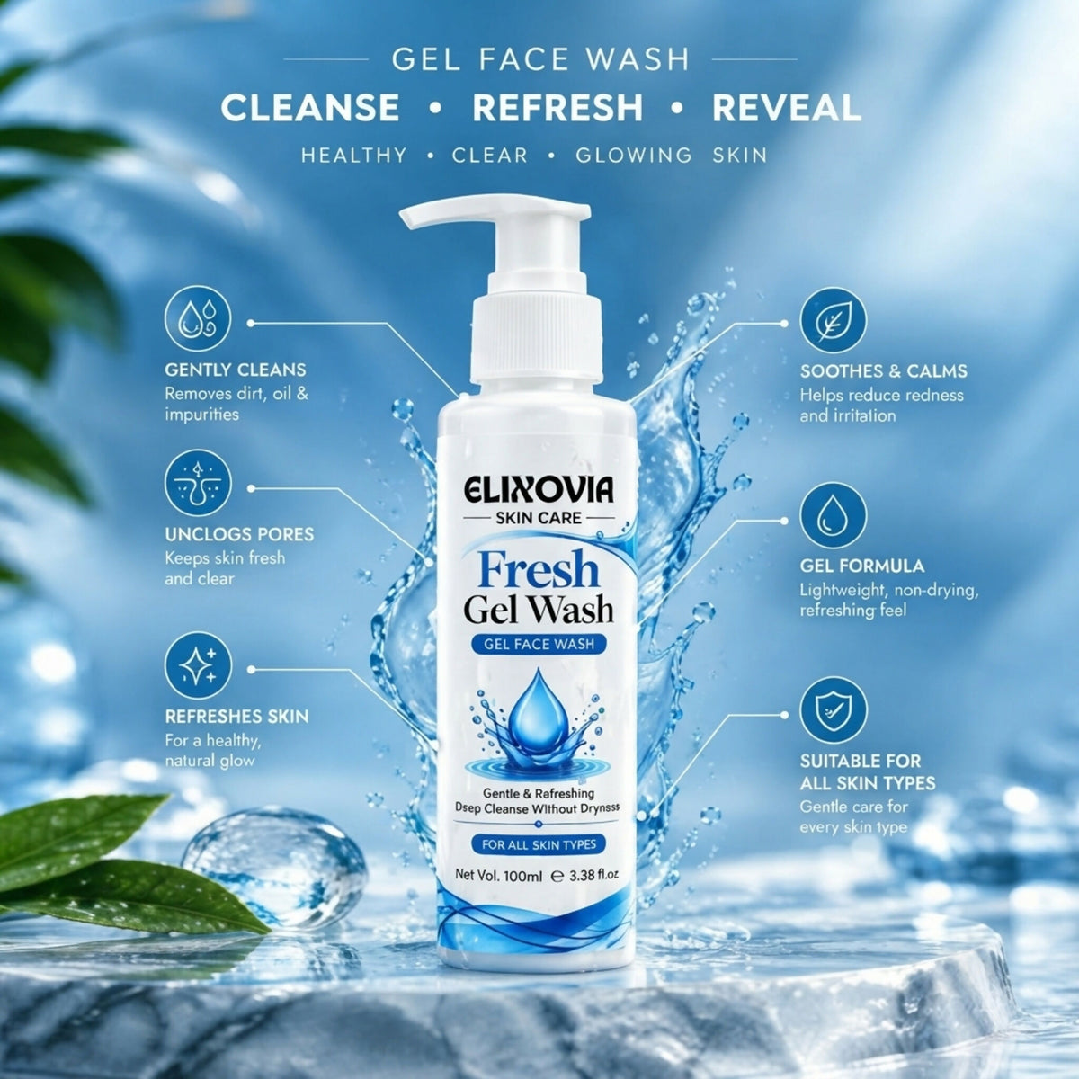 Elixovia Fresh Gel Wash – Gentle & Hydrating Bead-Free Face Wash (100ml)