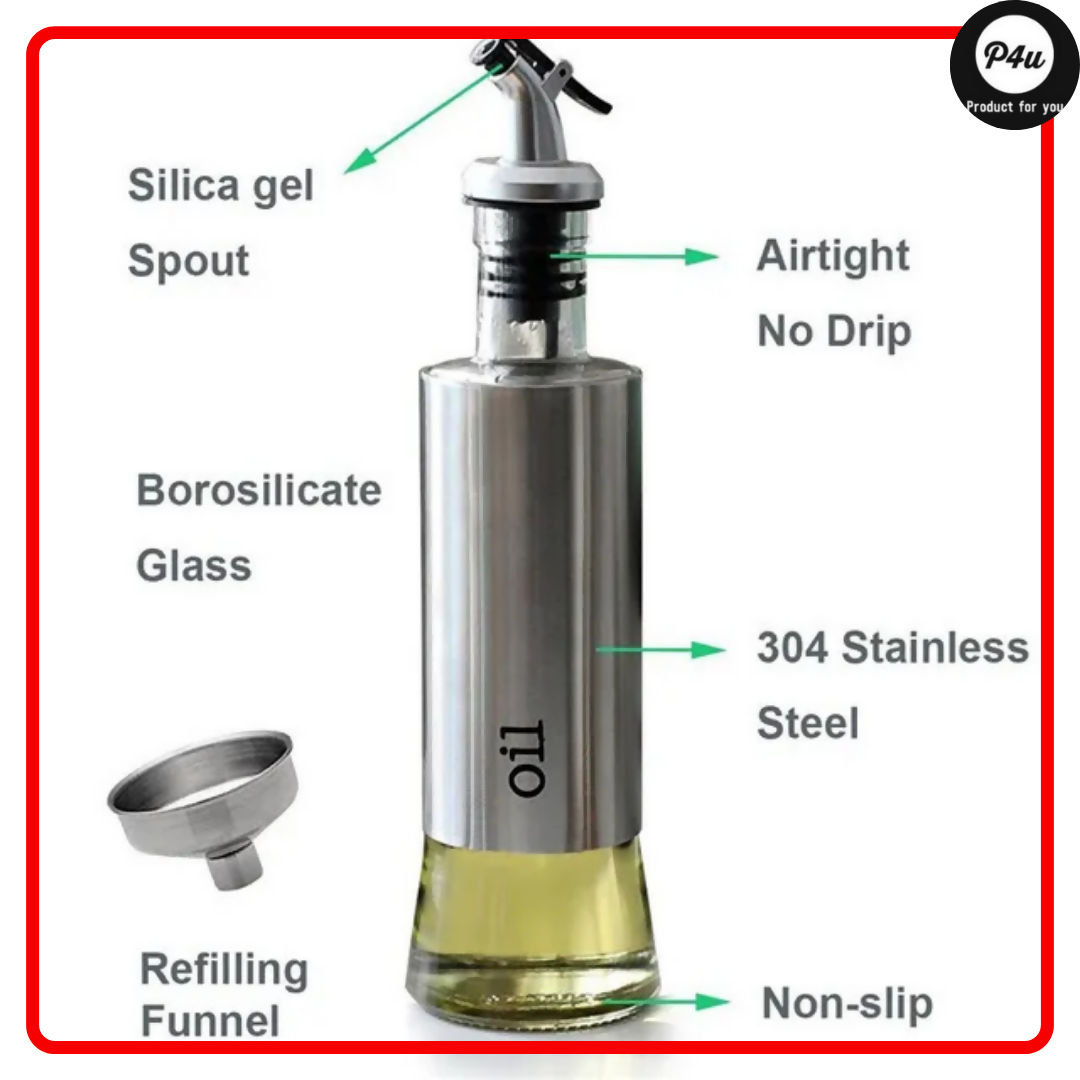 Olive Oil & Vinegar Glass Dispenser – 300ml Leak-Proof Kitchen Bottle with Dropper