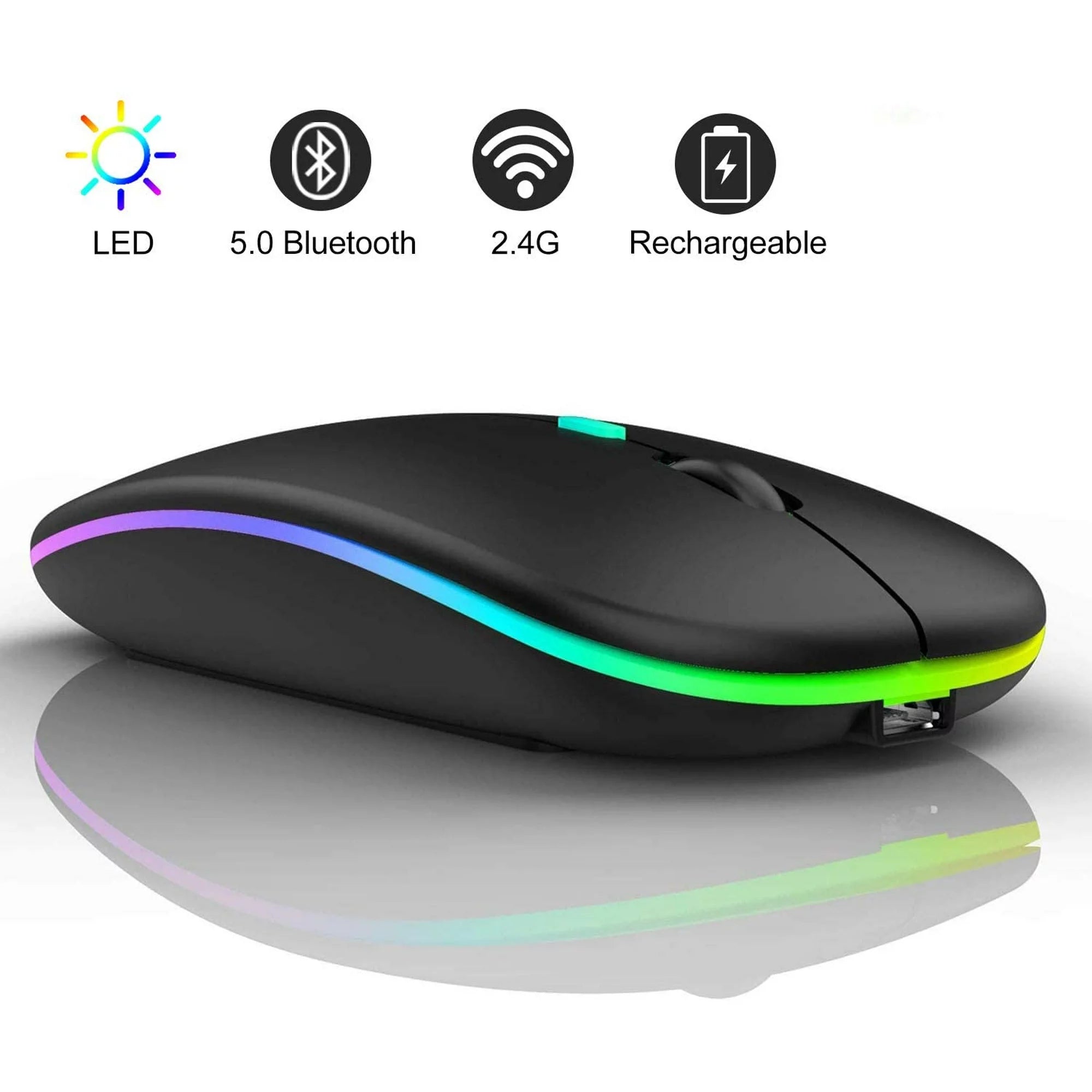Mouse, HP W10 Wireless RGB Bluetooth, Wireless, Rechargeable & Slim