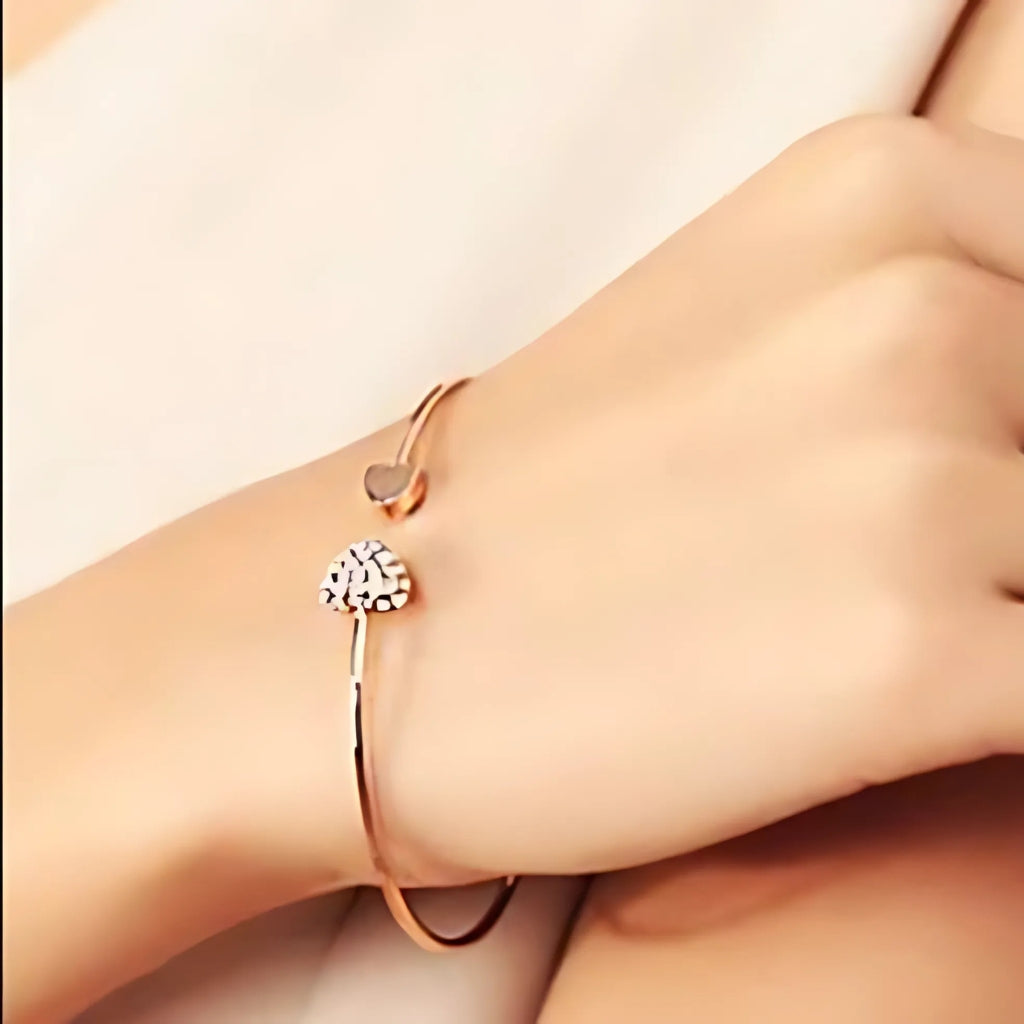 Rose Gold Love Bracelet, Adjustable Crystal Heart Bangle, for Women