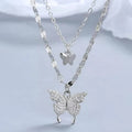 Korean Double Layer Pendant Necklace, Butterfly Design with Diamantes