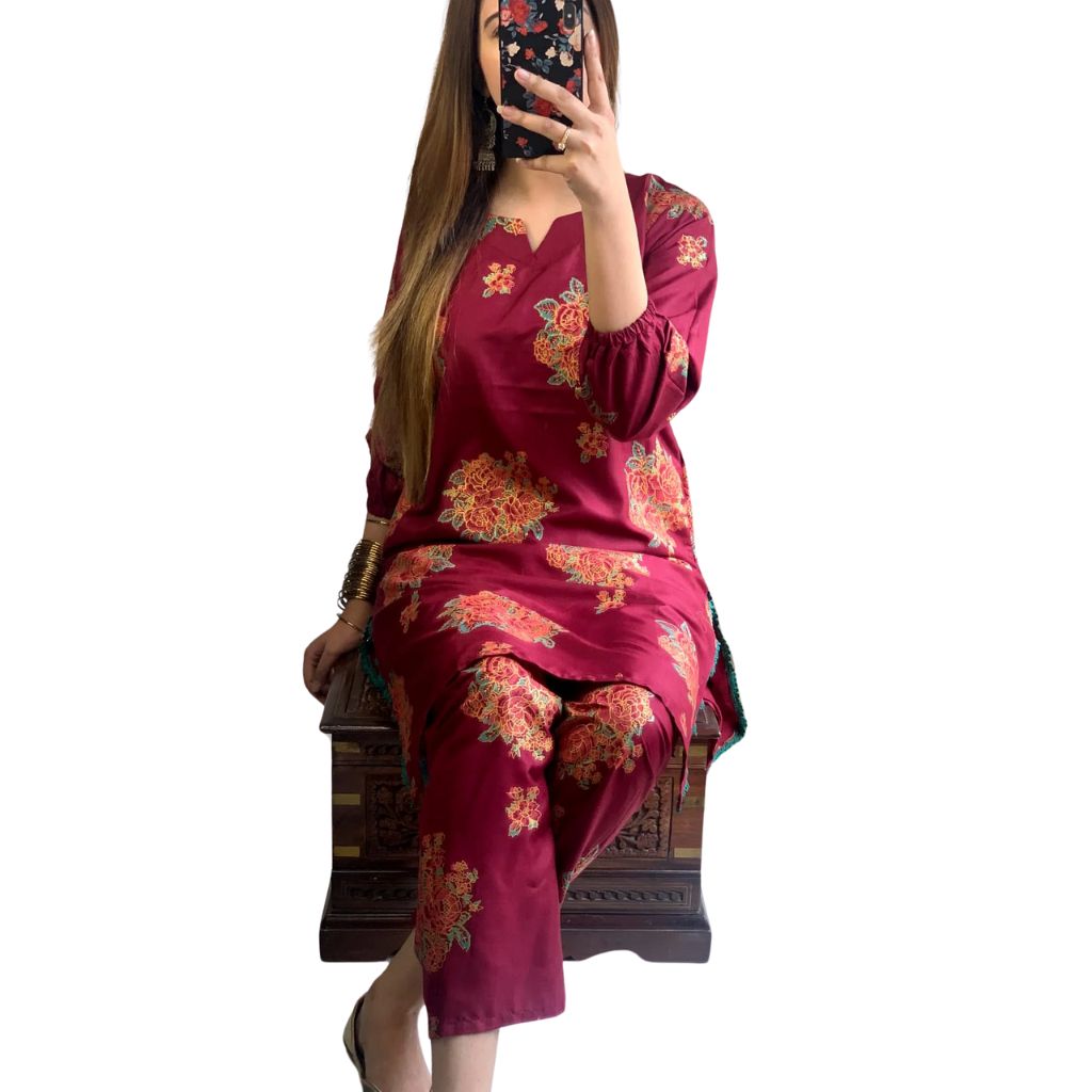 Arabic Lawn Suit, Gulab Print, Lace & Elastic Details, for Women