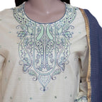 3-Piece Lawn Set, Embroidered Off-White with Blue Dupatta, for Women