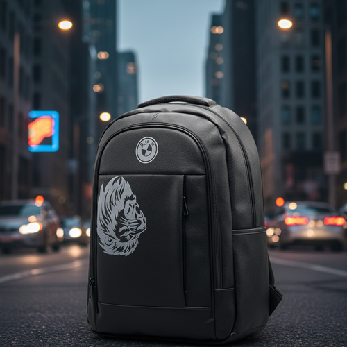 Black Faux Leather Backpack With BMW Logo Providing Durable Quality Stylish Design