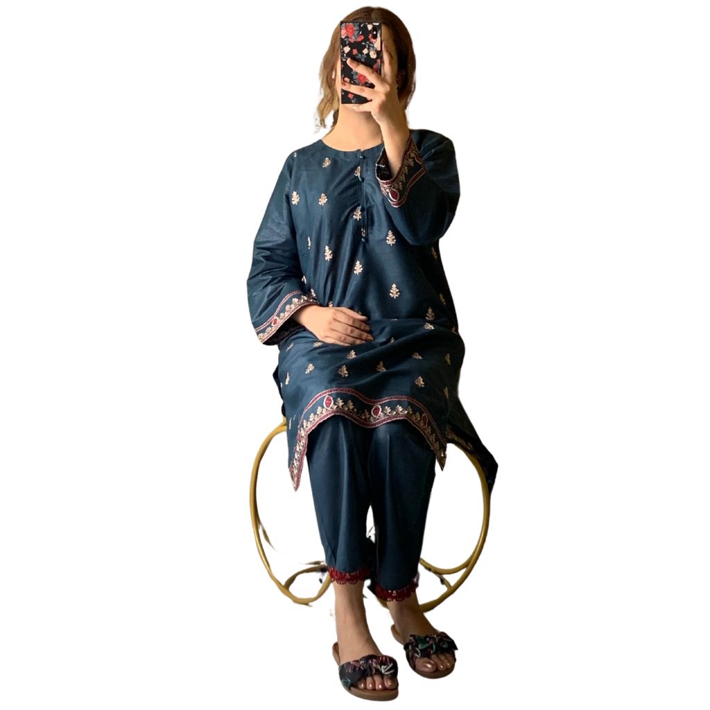 Suit, Elegant Embroidered, 2Pcs Cotton Lawn Stitched & Ready to Wear