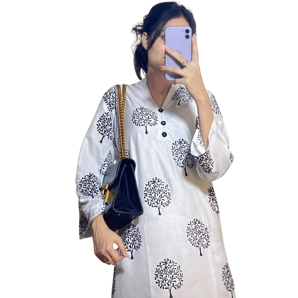 Tree Design Suit, Stitched Arabic Lawn, Printed Shirt and Trouser, for Women
