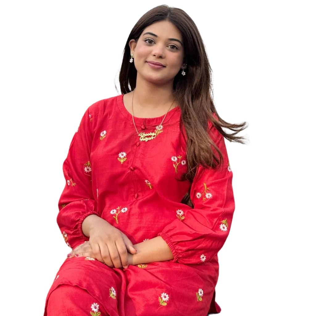 Suit, Trendy Petal Embroidery 2 Piece, Stylish & Elegant, for Women