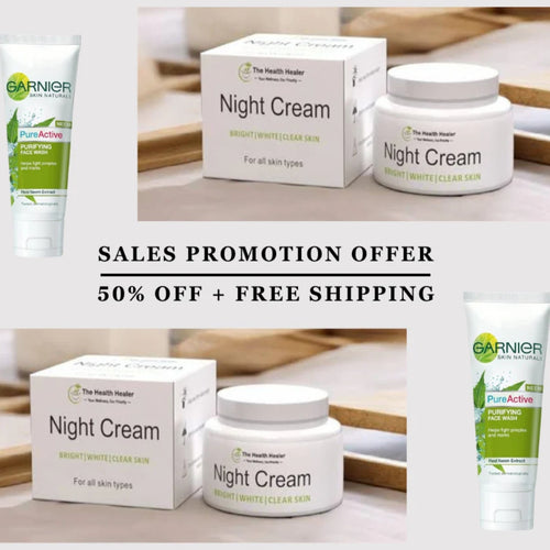Whitening Night Cream & Neem Face Wash, Pack of 2 Skincare Essentials,