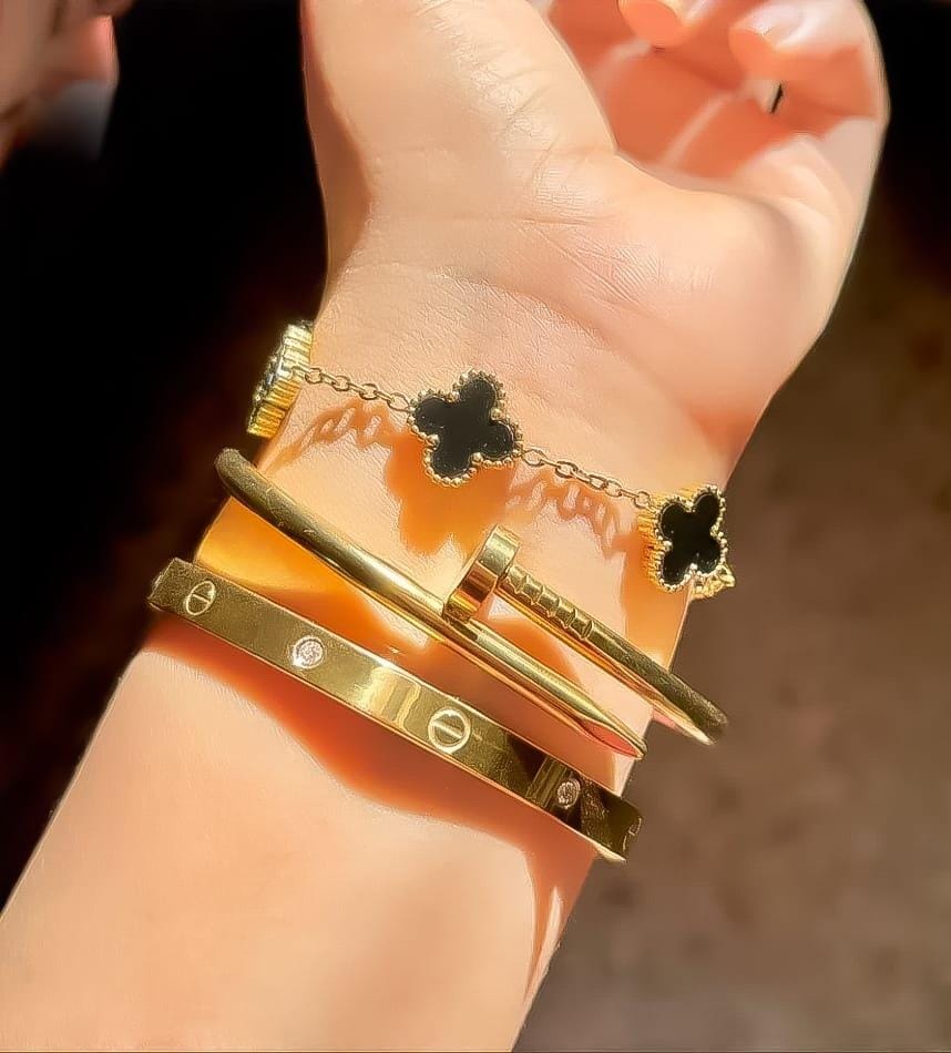 3-Piece Golden Stainless Steel Bangle Set