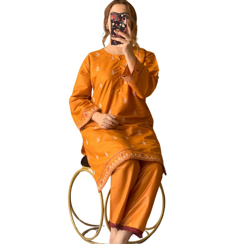 Suit, Elegant Embroidered, 2Pcs Cotton Lawn Stitched & Ready to Wear