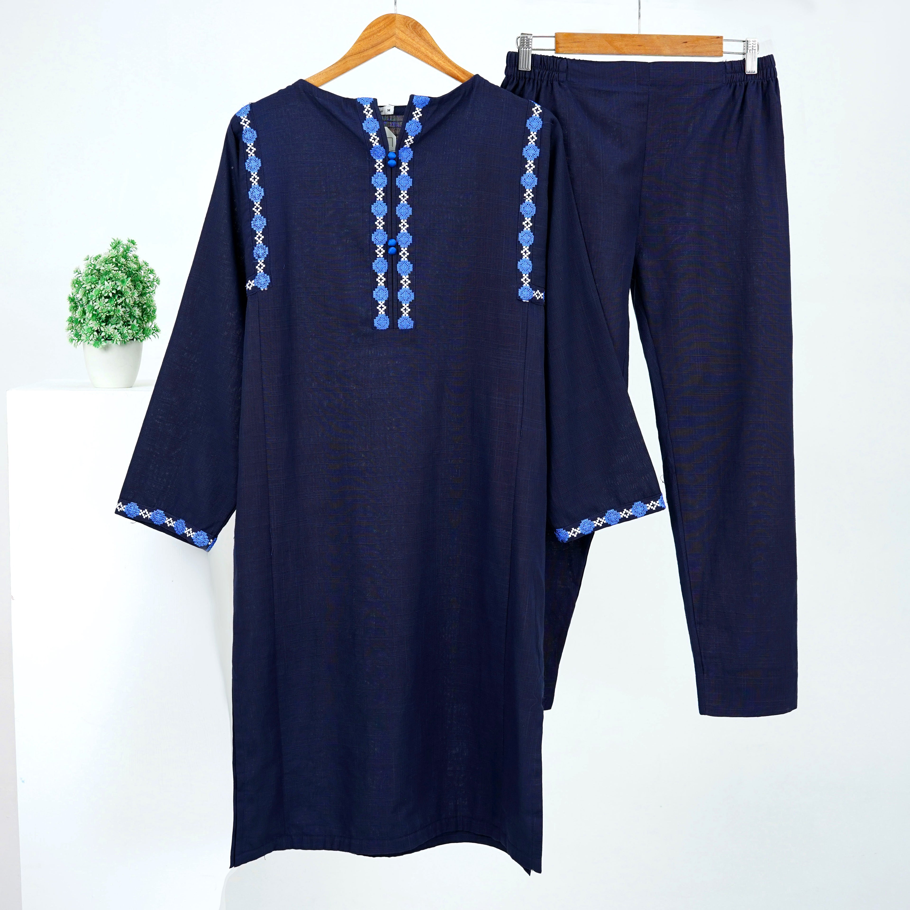 Blue embroidered