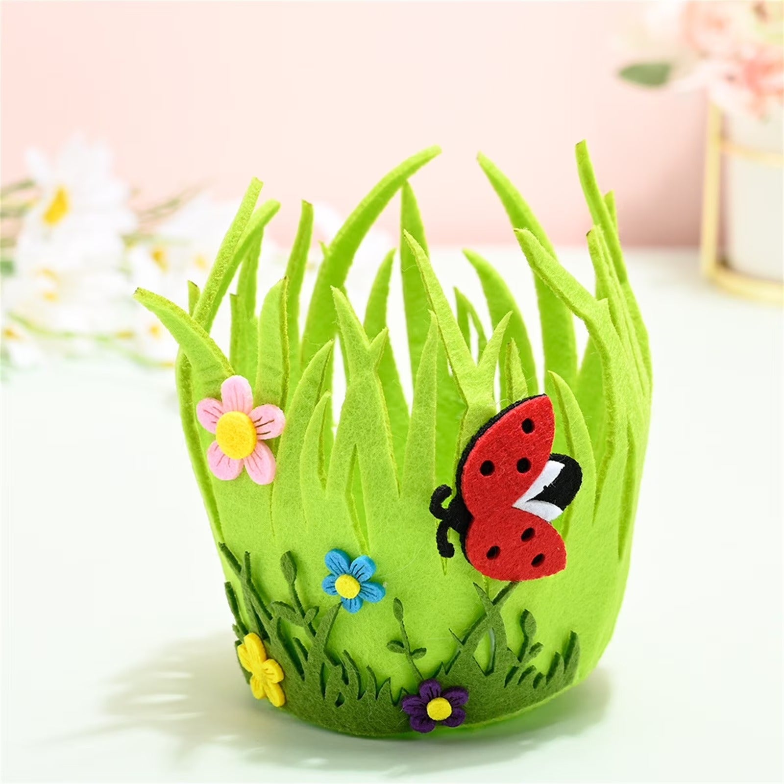 Decorative Basket With Butterfly And Flower Appliqués