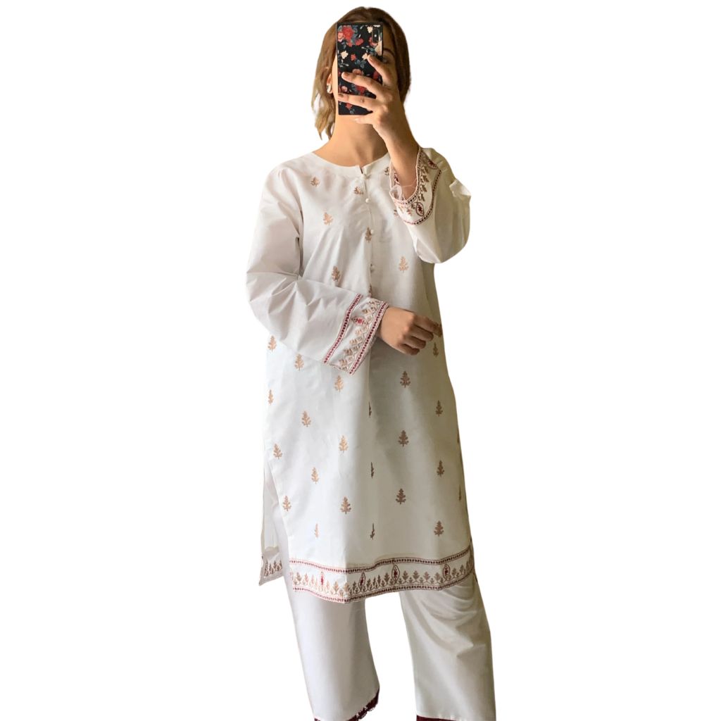 Suit, Elegant Embroidered, 2Pcs Cotton Lawn Stitched & Ready to Wear