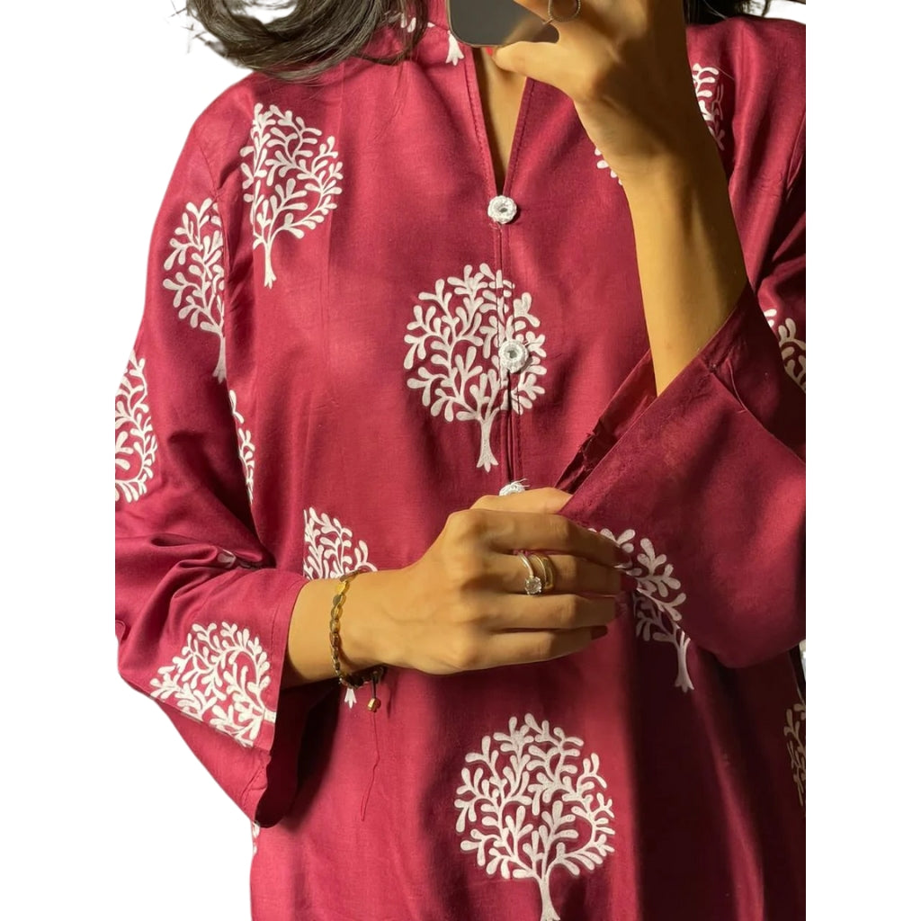 Tree Design Suit, Stitched Arabic Lawn, Printed Shirt and Trouser, for Women