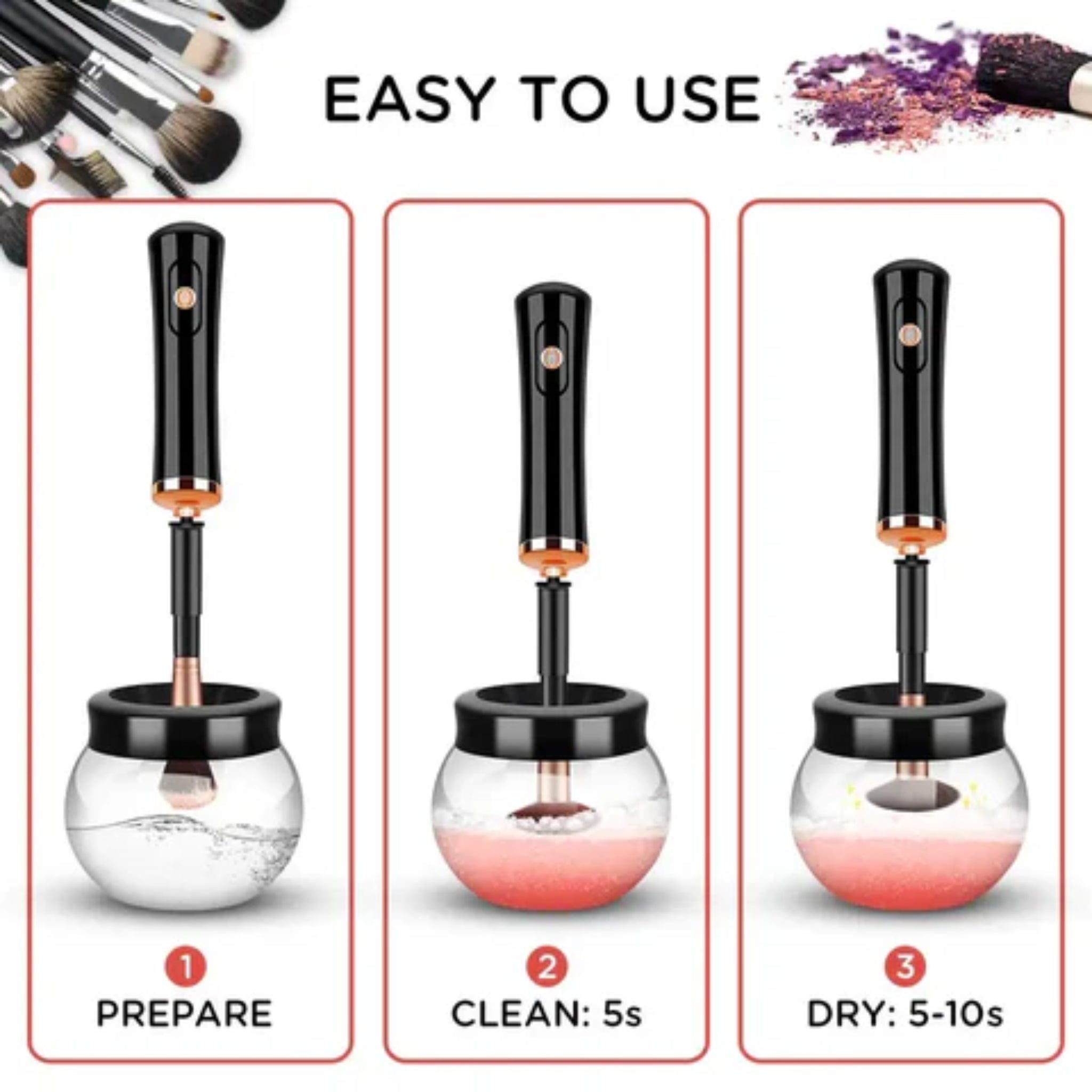 Brush Cleaner and Dryer, Compact, Easy to Use, for Makeup Brushes