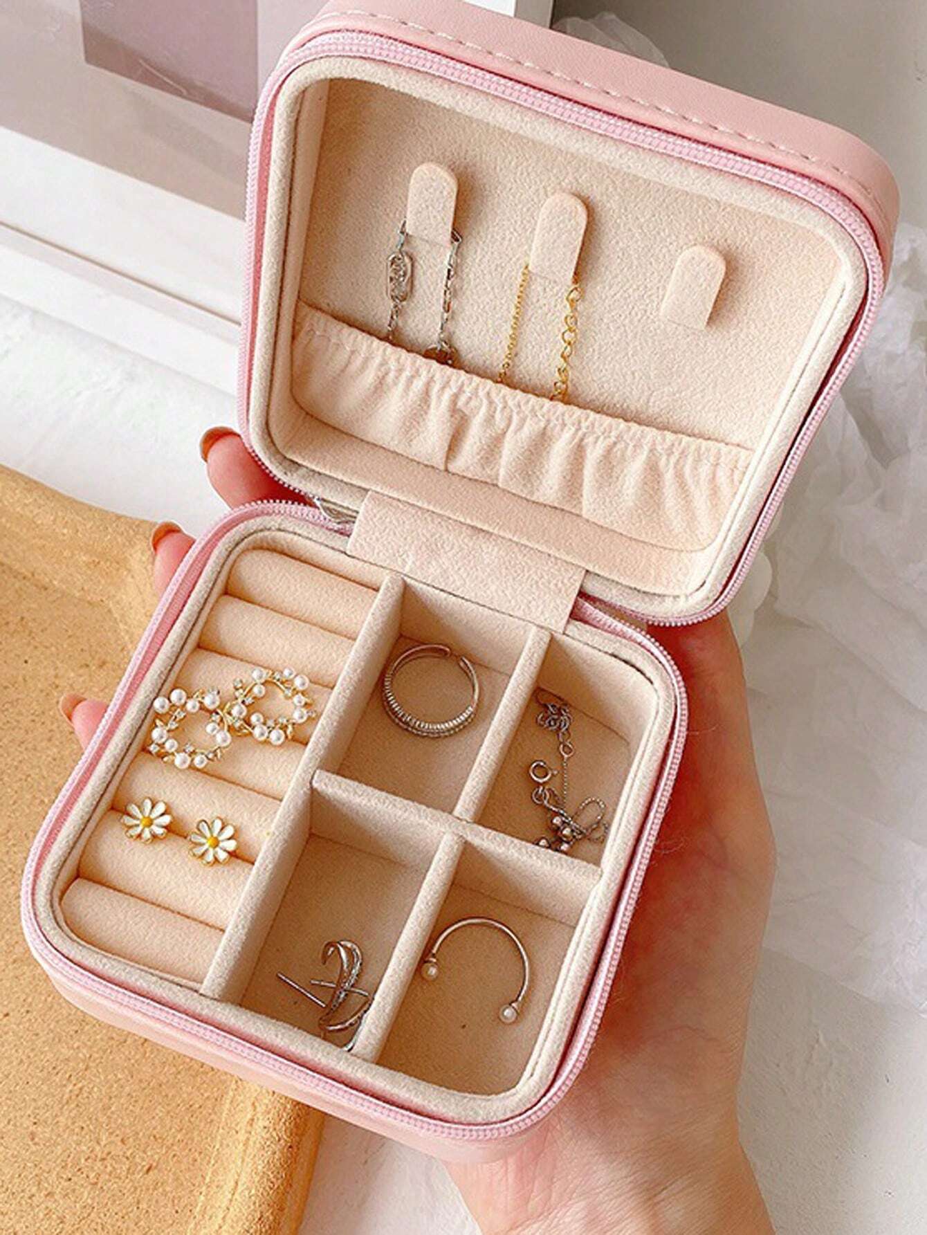 Storage Box, Travel Jewelry Zipper Organizer Case