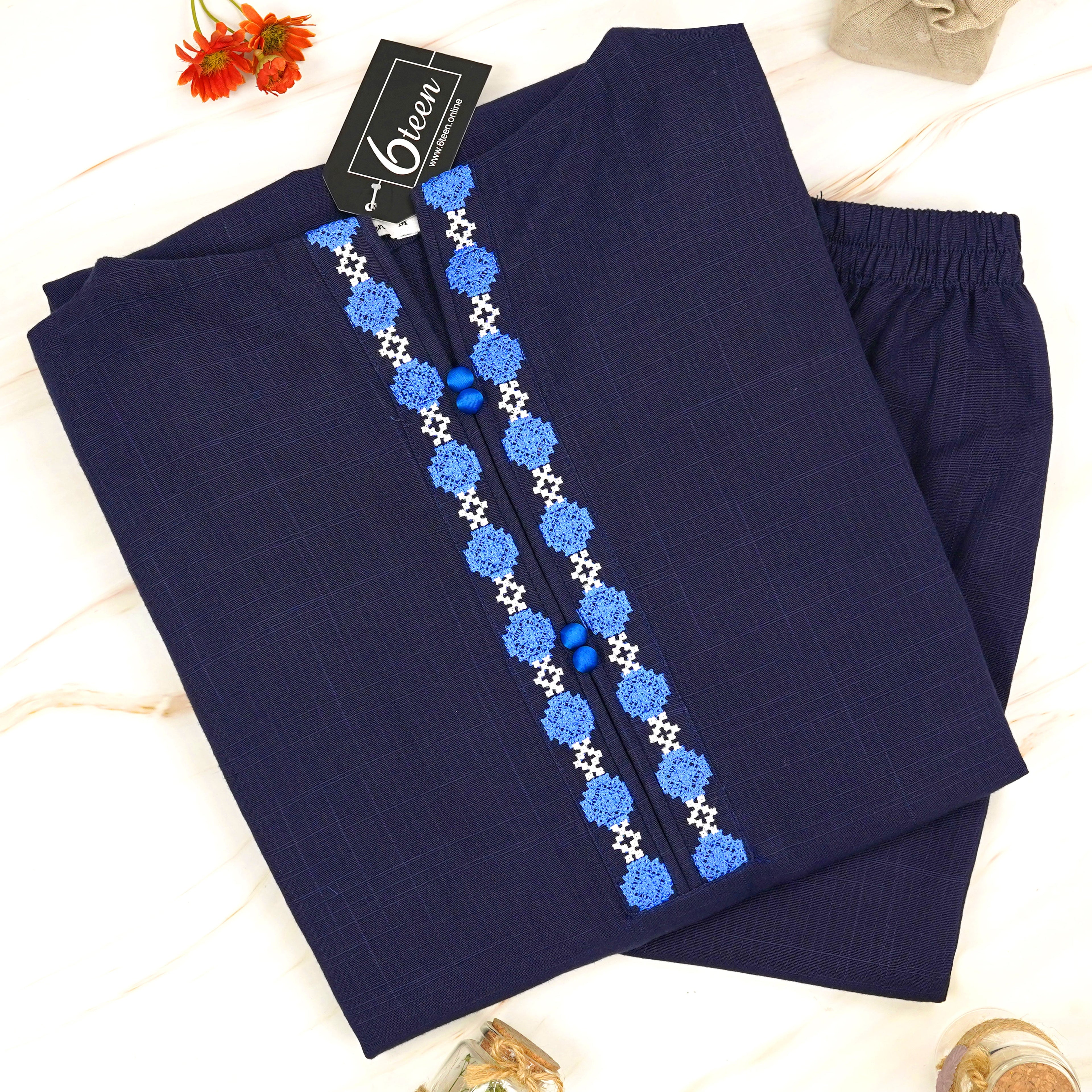 Blue embroidered