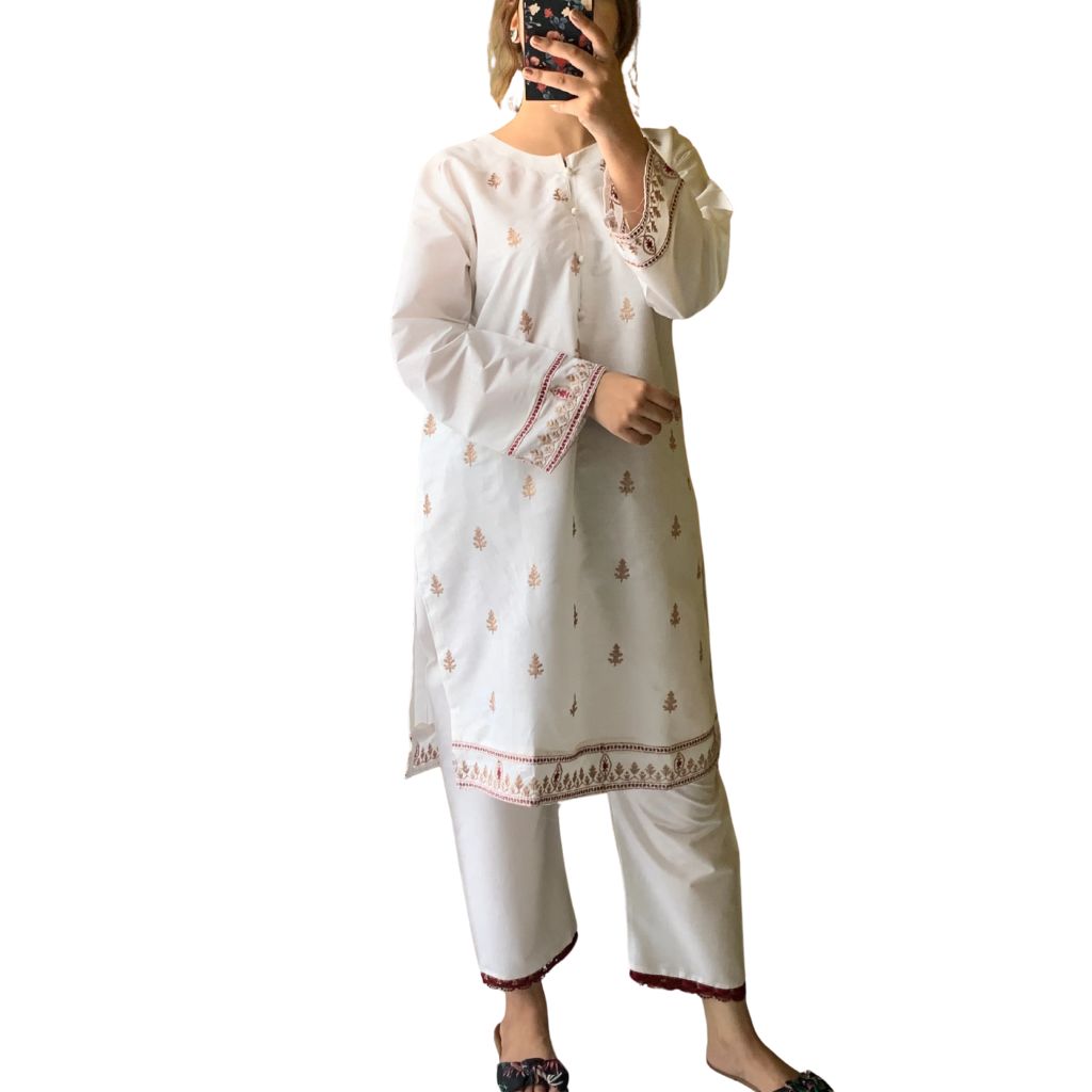 Suit, Elegant Embroidered, 2Pcs Cotton Lawn Stitched & Ready to Wear