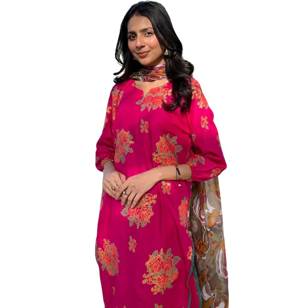 Arabic Lawn Suit, Gulab Print, Lace & Elastic Details, for Women