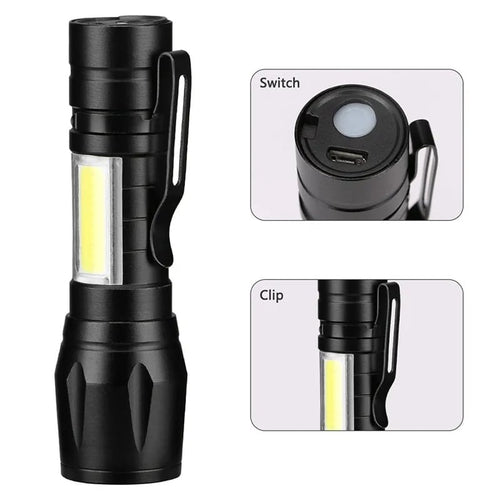 Mini Rechargeable LED Flashlight Waterproof USB Charging Torch