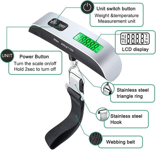 Portable Digital Luggage Scale, LCD Display & Unit Conversion for Travel