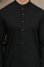 JET BLACK MEN'S WASH & WEAR SHALWAR KAMEEZ WITH SIMPLE BAN