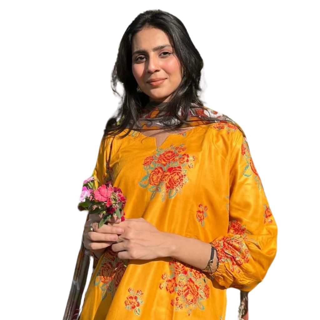 Arabic Lawn Suit, Gulab Print, Lace & Elastic Details, for Women