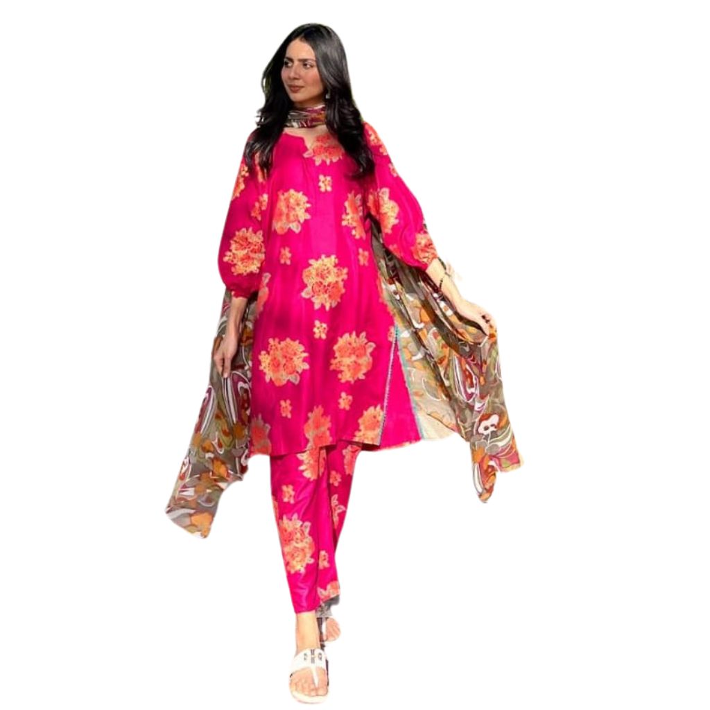 Arabic Lawn Suit, Gulab Print, Lace & Elastic Details, for Women