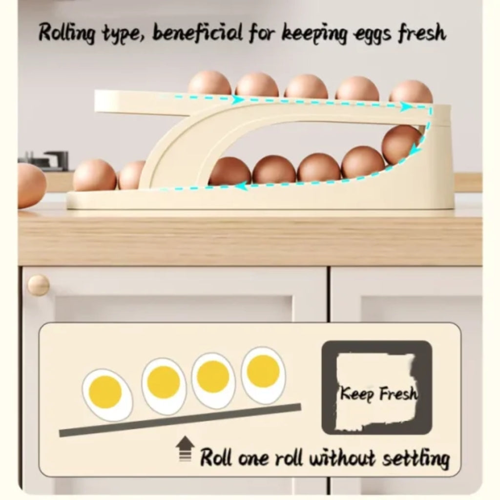 Egg Organizer, Automatic Scrolling Egg Rack, Space Saving Design, for Refrigerator