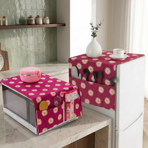 Microwave Oven & Refrigerator Top Cover Combo Pack – Dust-Proof Kitchen Appliance Protectors with Storage Pockets – Random color