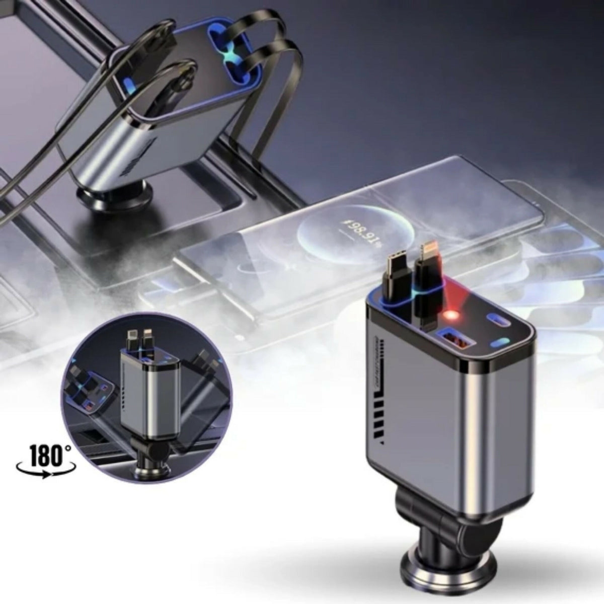 4-in-1 Multi-Functional Car Charger Fast Charging with Star Light | Durable Car Charger
