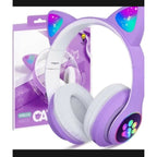 Cat Ear Wireless Bluetooth Headphones with RGB LED Lights & Built-in Mic – Stereo Bass Sound, Bluetooth & AUX Mode, Adjustable Over-Ear Headset for Kids, Teens & Girls