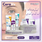 Cerave 4 In 1 Skincare Kit Night Cream, Sunblock, Cleanser & Serum, for Radiant Skin