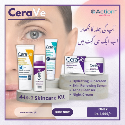 Cerave 4 In 1 Skincare Kit Night Cream, Sunblock, Cleanser & Serum, for Radiant Skin