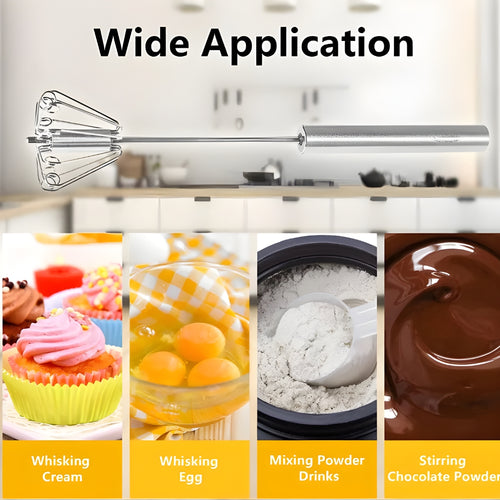 Stainless Steel Push Whisk – Manual Rotary Beater